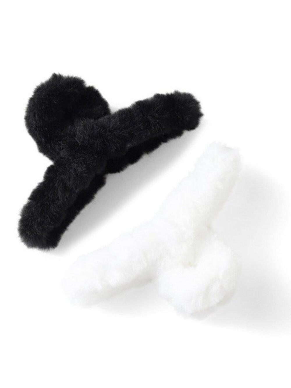 Faux Fur Fuzzy Hair Clips - Set Of 2 - BLK/WH  Nollia - NWT In Packaging